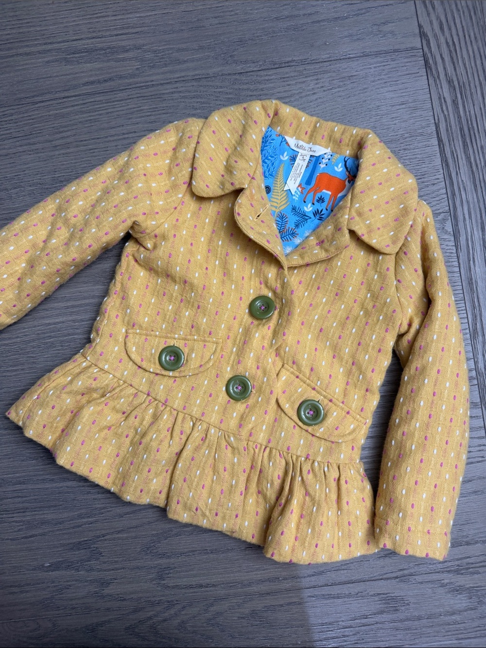 Matilda Jane Mustard Peplum Jacket with Green Buttons